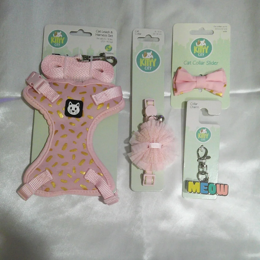 Kitty City Pink Confetti Harness/Leash Set, Collar, Bow Tie, Charm